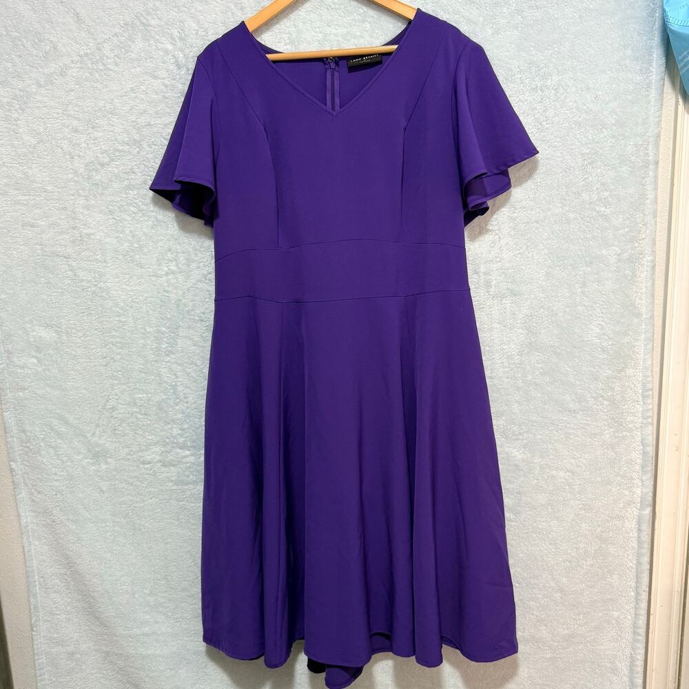 Lane Bryant Womens Plus Size 24 Purple Flutter Sleeve Belted A-Line Midi Dress